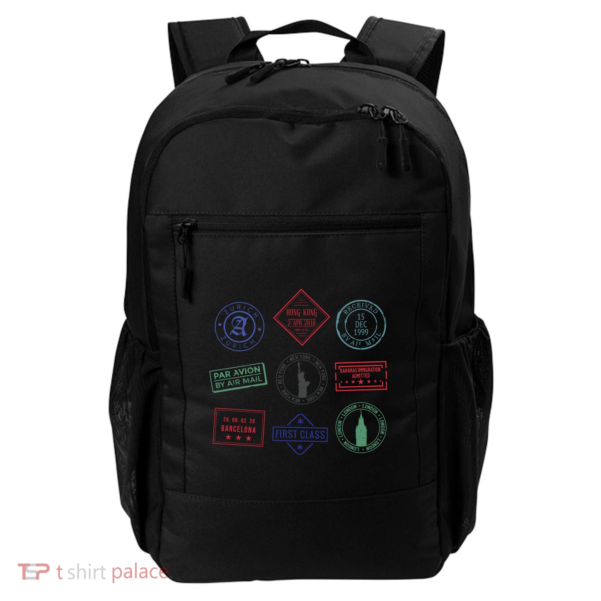 Passport Stamps Travel Daily Commute Backpack