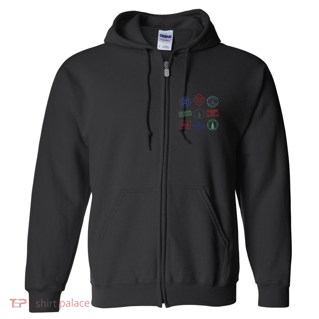 Passport Stamps Travel Full Zip Hoodie