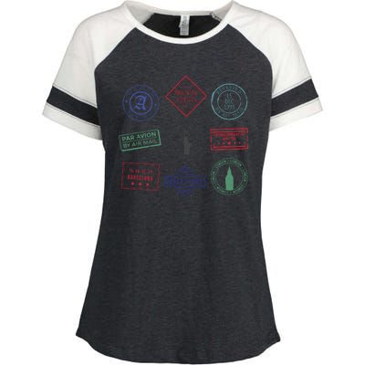 Passport Stamps Travel Enza Ladies Jersey Colorblock Tee