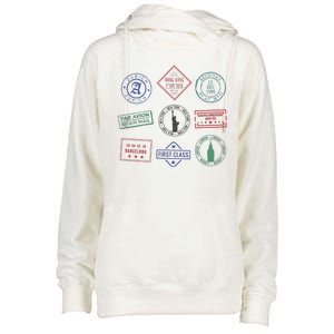 Passport Stamps Travel Womens Funnel Neck Pullover Hood