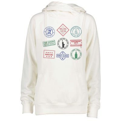 Passport Stamps Travel Womens Funnel Neck Pullover Hood