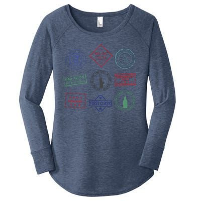 Passport Stamps Travel Women's Perfect Tri Tunic Long Sleeve Shirt