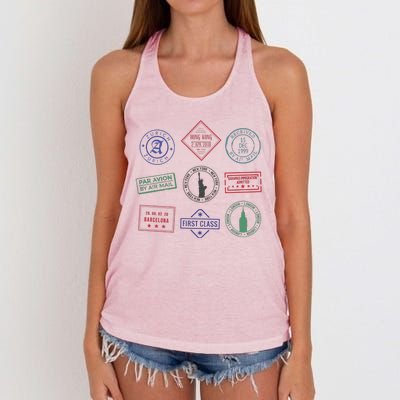 Passport Stamps Travel Women's Knotted Racerback Tank