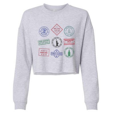 Passport Stamps Travel Cropped Pullover Crew