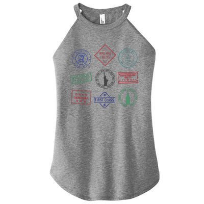 Passport Stamps Travel Women's Perfect Tri Rocker Tank