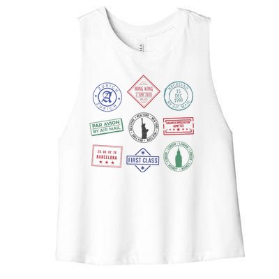 Passport Stamps Travel Women's Racerback Cropped Tank