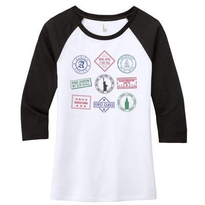 Passport Stamps Travel Women's Tri-Blend 3/4-Sleeve Raglan Shirt