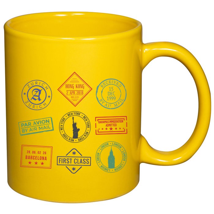 Passport Stamps Travel 11oz C Handle Ceramic Mug