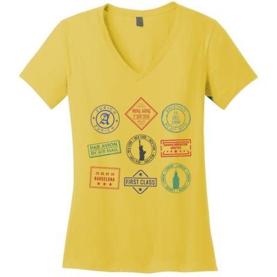 Passport Stamps Travel Women's V-Neck T-Shirt
