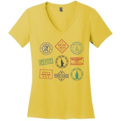 Passport Stamps Travel Women's V-Neck T-Shirt