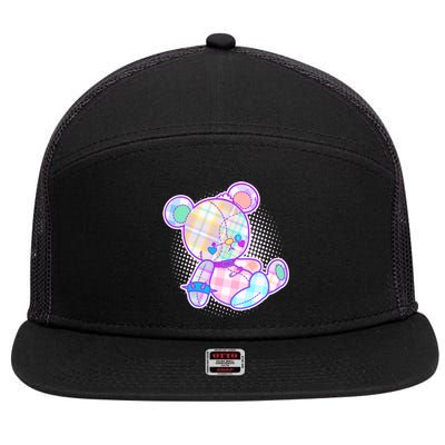 Pastel Kawaii Cute Goth Punk Teddy Bear 7 Panel Mesh Trucker Snapback Hat