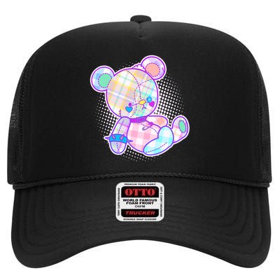 Pastel Kawaii Cute Goth Punk Teddy Bear High Crown Mesh Back Trucker Hat