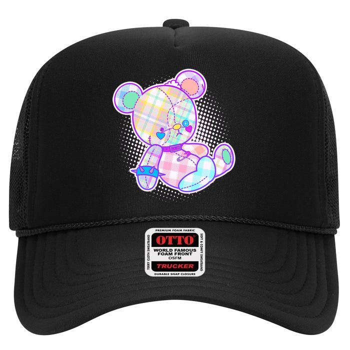 Pastel Kawaii Cute Goth Punk Teddy Bear High Crown Mesh Back Trucker Hat