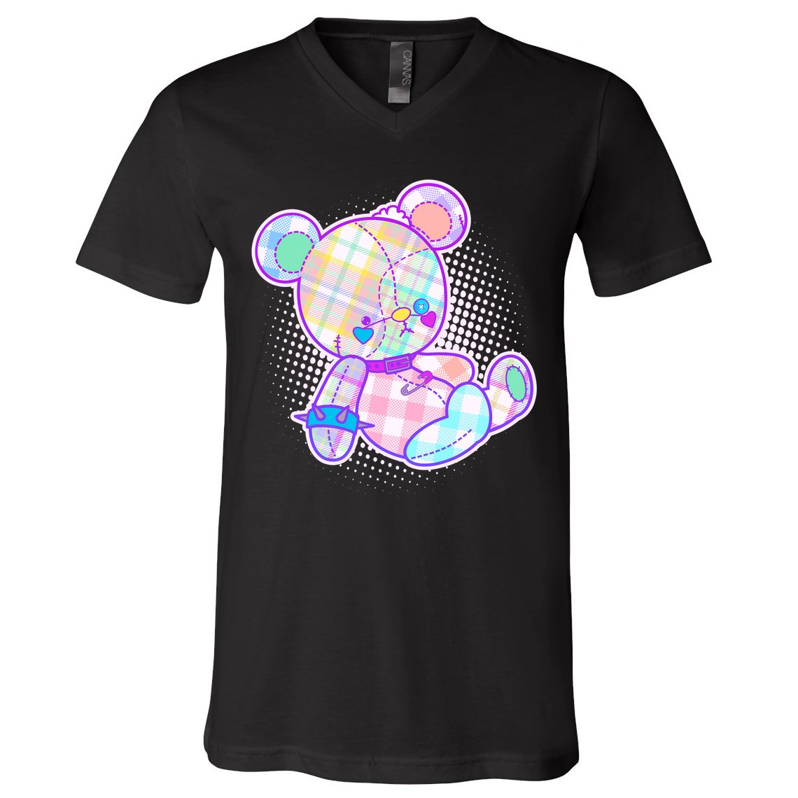 Pastel Kawaii Cute Goth Punk Teddy Bear V-Neck T-Shirt