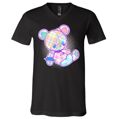 Pastel Kawaii Cute Goth Punk Teddy Bear V-Neck T-Shirt