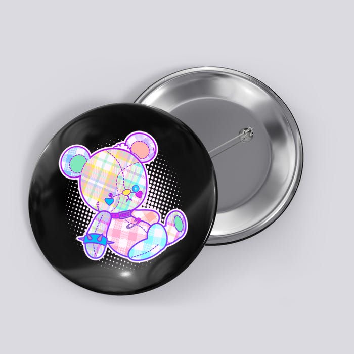 Pastel Kawaii Cute Goth Punk Teddy Bear Button