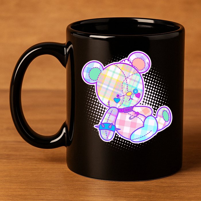 Pastel Kawaii Cute Goth Punk Teddy Bear 11oz C Handle Ceramic Mug