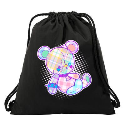 Pastel Kawaii Cute Goth Punk Teddy Bear Drawstring Bag