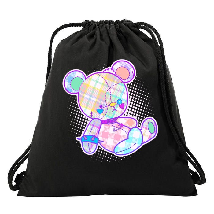 Pastel Kawaii Cute Goth Punk Teddy Bear Drawstring Bag