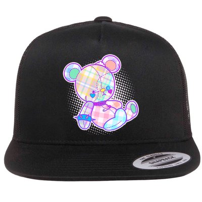 Pastel Kawaii Cute Goth Punk Teddy Bear Flat Bill Trucker Hat