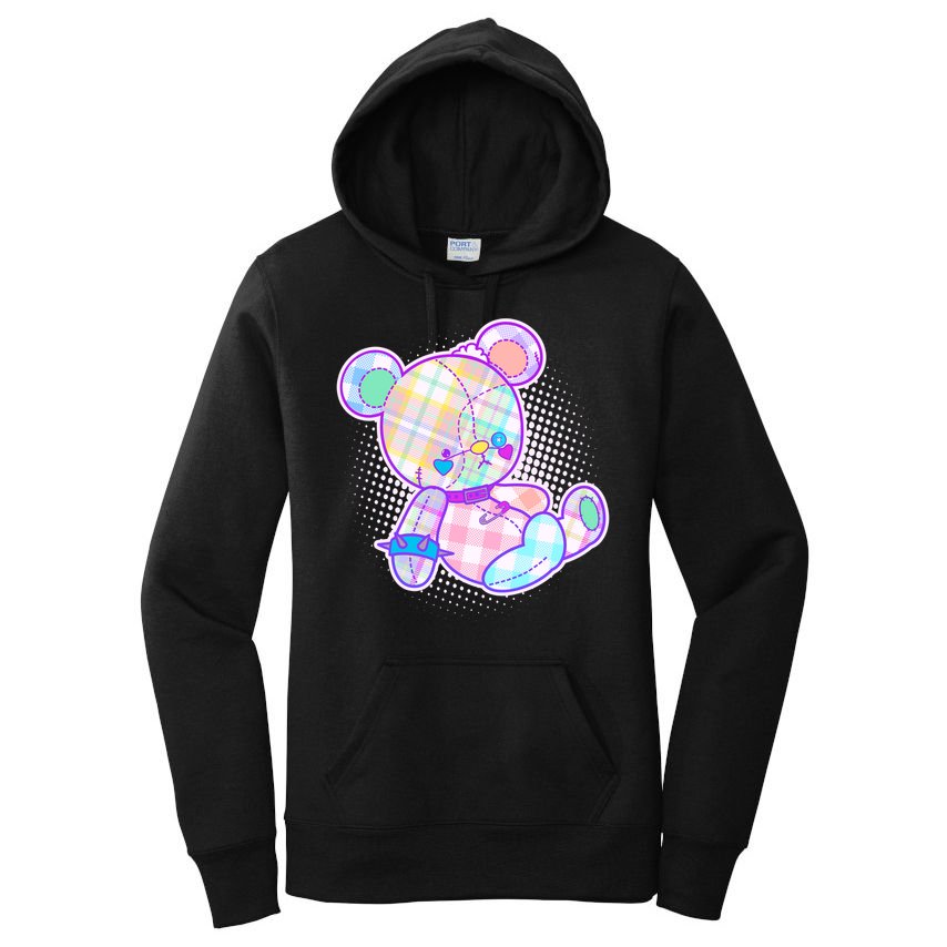 Pastel Kawaii Cute Goth Punk Teddy Bear Women's Pullover Hoodie