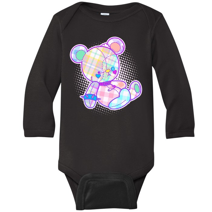 Pastel Kawaii Cute Goth Punk Teddy Bear Baby Long Sleeve Bodysuit