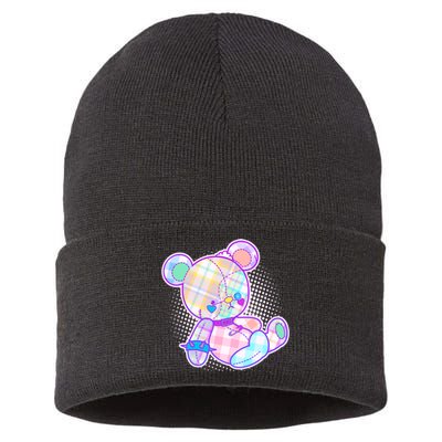 Pastel Kawaii Cute Goth Punk Teddy Bear Sustainable Knit Beanie