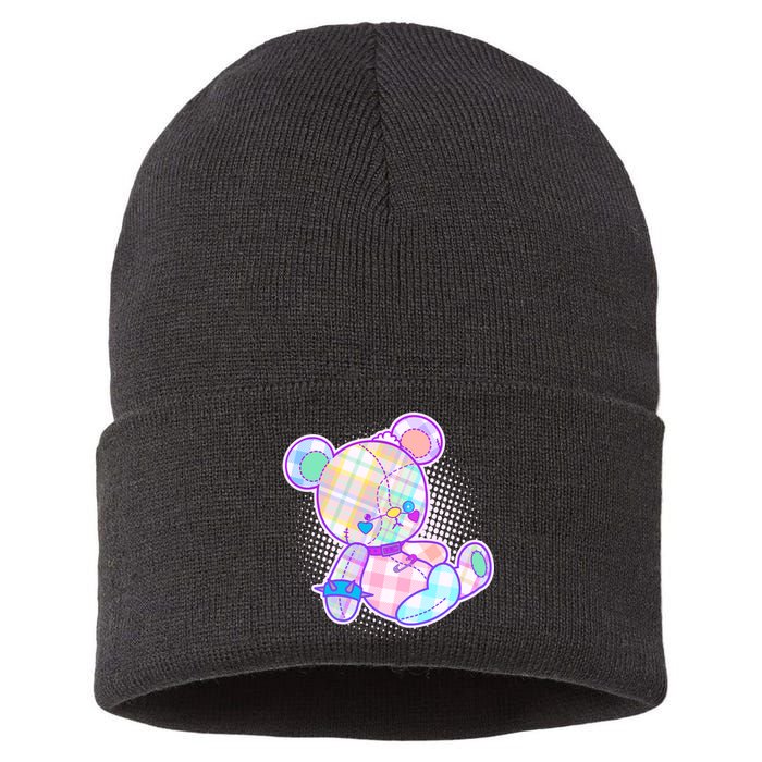 Pastel Kawaii Cute Goth Punk Teddy Bear Sustainable Knit Beanie