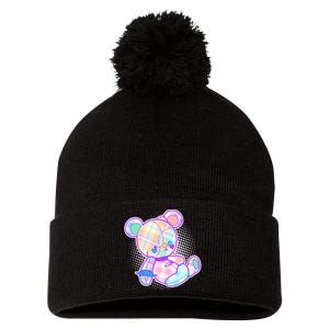 Pastel Kawaii Cute Goth Punk Teddy Bear Pom Pom 12in Knit Beanie