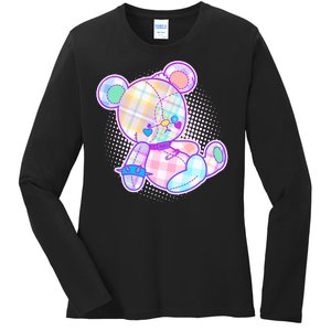 Pastel Kawaii Cute Goth Punk Teddy Bear Ladies Long Sleeve Shirt