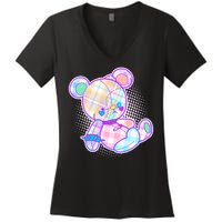 Pastel Kawaii Cute Goth Punk Teddy Bear Women's V-Neck T-Shirt