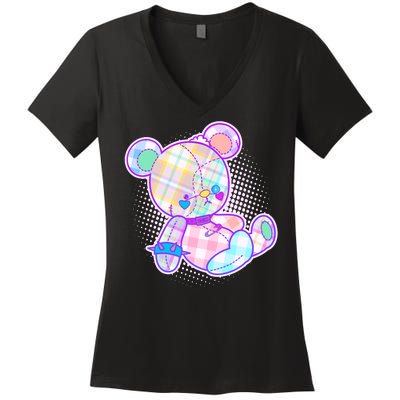 Pastel Kawaii Cute Goth Punk Teddy Bear Women's V-Neck T-Shirt