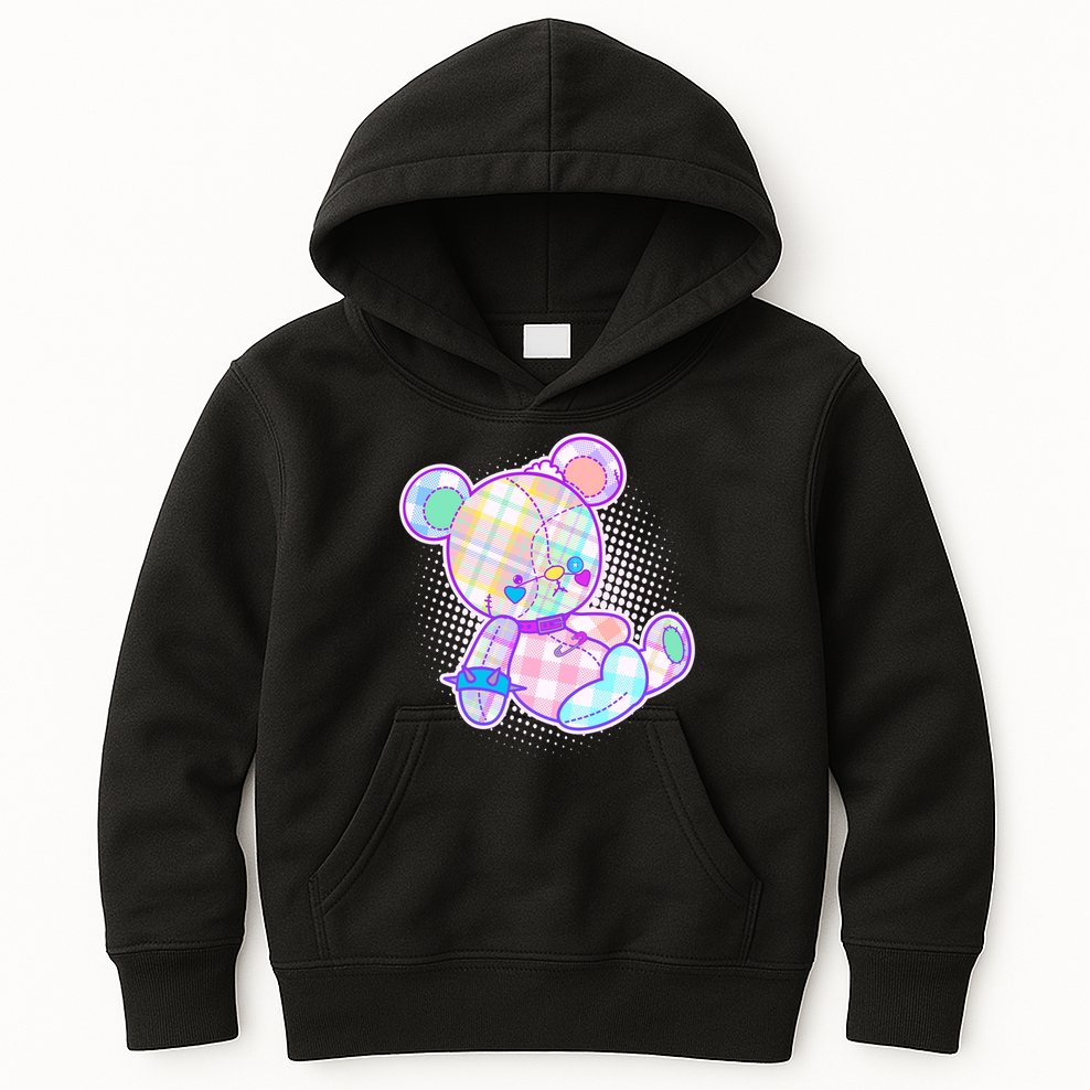 Pastel Kawaii Cute Goth Punk Teddy Bear Kids Hoodie