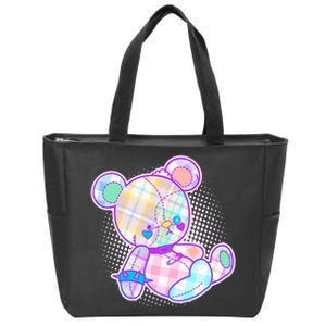 Pastel Kawaii Cute Goth Punk Teddy Bear Zip Tote Bag