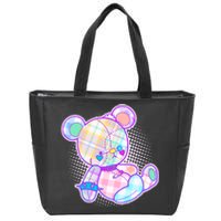 Pastel Kawaii Cute Goth Punk Teddy Bear Zip Tote Bag