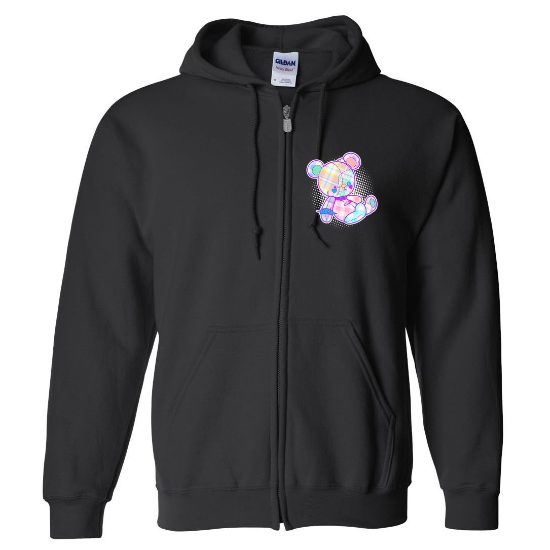 Pastel Kawaii Cute Goth Punk Teddy Bear Full Zip Hoodie