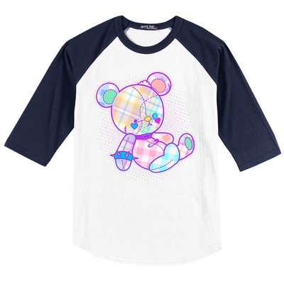 Pastel Kawaii Cute Goth Punk Teddy Bear Baseball Sleeve Shirt