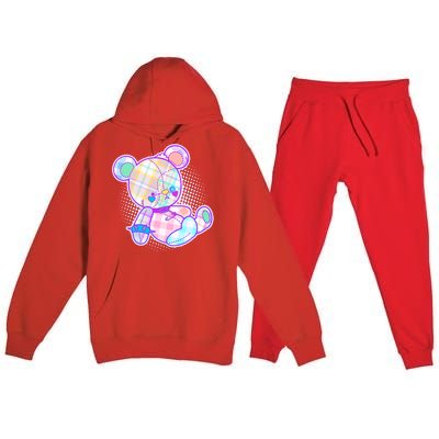 Pastel Kawaii Cute Goth Punk Teddy Bear Premium Hooded Sweatsuit Set