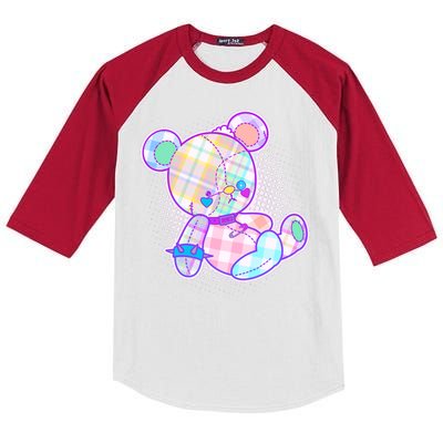 Pastel Kawaii Cute Goth Punk Teddy Bear Kids Colorblock Raglan Jersey