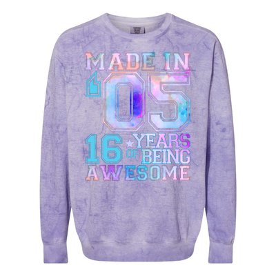 Pastel Made In '05 2005 16 Years of Being Awesome Birthday Colorblast Crewneck Sweatshirt