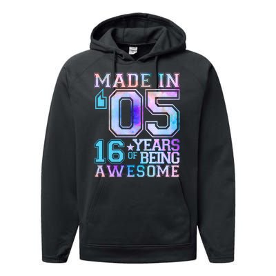 Pastel Made In '05 2005 16 Years of Being Awesome Birthday Performance Fleece Hoodie