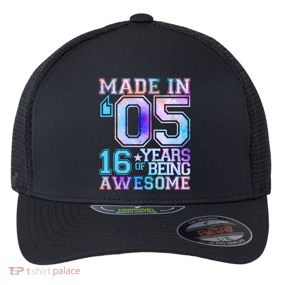 Pastel Made In '05 2005 16 Years of Being Awesome Birthday Flexfit Unipanel Trucker Cap