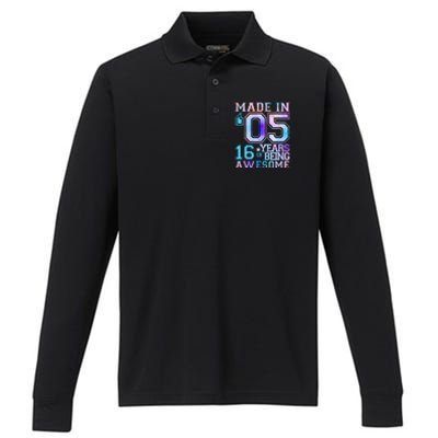 Pastel Made In '05 2005 16 Years of Being Awesome Birthday Performance Long Sleeve Polo