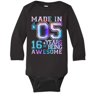 Pastel Made In '05 2005 16 Years of Being Awesome Birthday Baby Long Sleeve Bodysuit