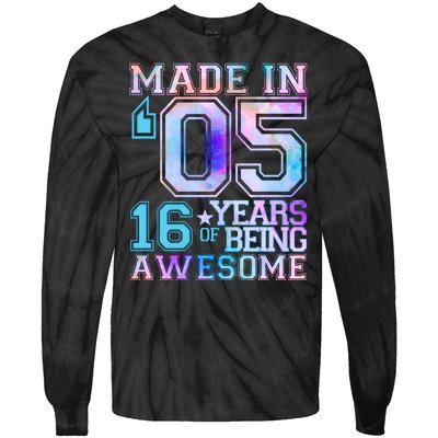 Pastel Made In '05 2005 16 Years of Being Awesome Birthday Tie-Dye Long Sleeve Shirt