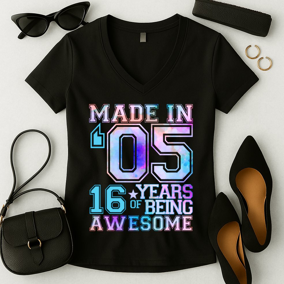 Pastel Made In '05 2005 16 Years of Being Awesome Birthday Women's V-Neck T-Shirt