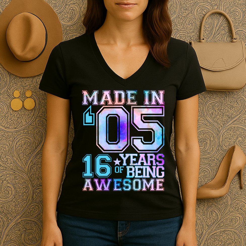 Pastel Made In '05 2005 16 Years of Being Awesome Birthday Women's V-Neck T-Shirt