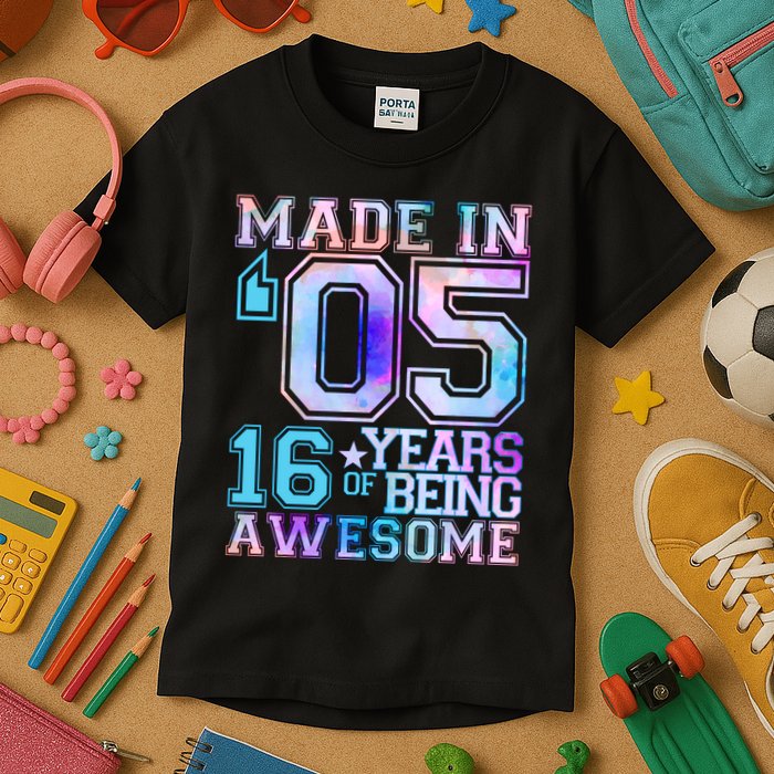 Pastel Made In '05 2005 16 Years of Being Awesome Birthday Kids T-Shirt