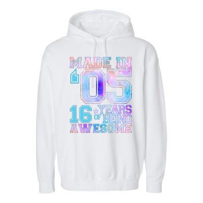 Pastel Made In '05 2005 16 Years of Being Awesome Birthday Garment-Dyed Fleece Hoodie