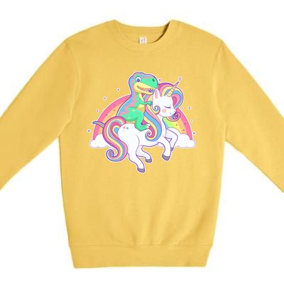 Pastel T-Rex Riding Magical Unicorn Funny Cute Premium Crewneck Sweatshirt